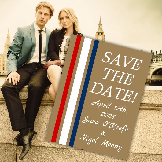 British Mod Red White Blue Wedding Rett-the-Date Postkarte