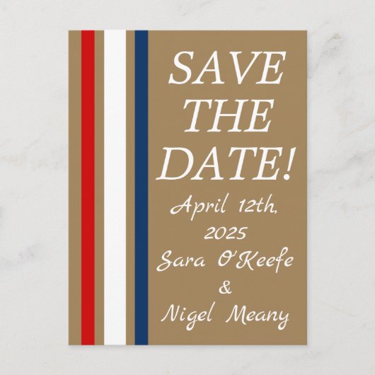 British Mod Red White Blue Wedding Rett-the-Date Postkarte (Vorderseite)