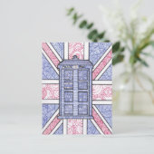 British Police Box und Union Jack Flag Illustriert Postkarte (Stehend Vorderseite)