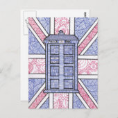 British Police Box und Union Jack Flag Illustriert Postkarte (Vorne/Hinten)