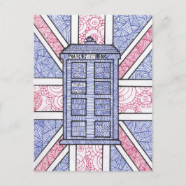 British Police Box und Union Jack Flag Illustriert Postkarte