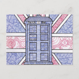 British Police Box und Union Jack Flag Illustriert Postkarte