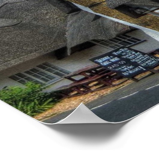 British Pub Print mit Strohdach Poster (Ecke)