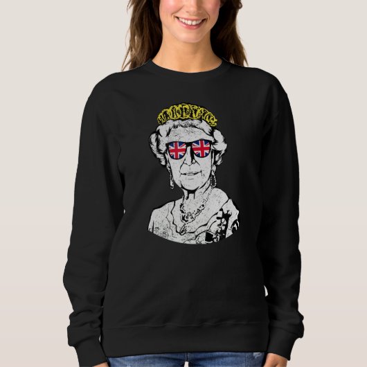 British Queen Sunglasses Crown Union Jack Meme Sweatshirt (Vorderseite)