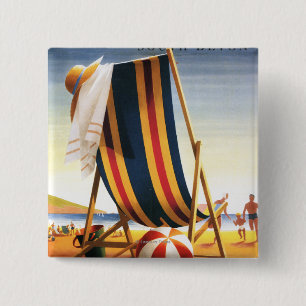 British Railways Beach Chair und Ball Poster Button