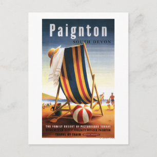 British Railways Beach Chair und Ball Poster Postkarte