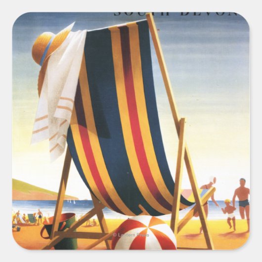 British Railways Beach Chair und Ball Poster Quadratischer Aufkleber (Vorderseite)