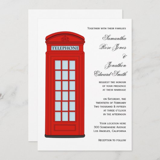 British Red Telefone Box Hochzeit Einladung (Vorne/Hinten)