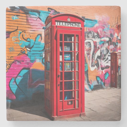 British Red Telefone Box Steinuntersetzer (Vorderseite)