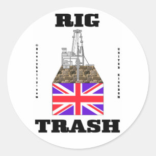 British Rig Trash, Ölfeldermüll, Nordsee, Öl Runder Aufkleber