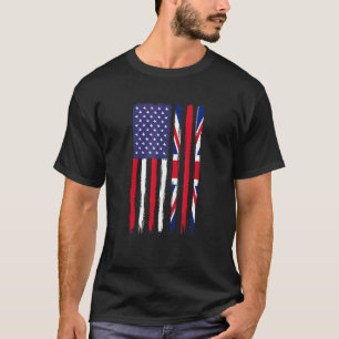 British Roots Half American Flag Patriotic Britisc T-Shirt