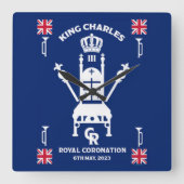 British Royal Coronation King Charles III Quadratische Wanduhr (Vorderseite)
