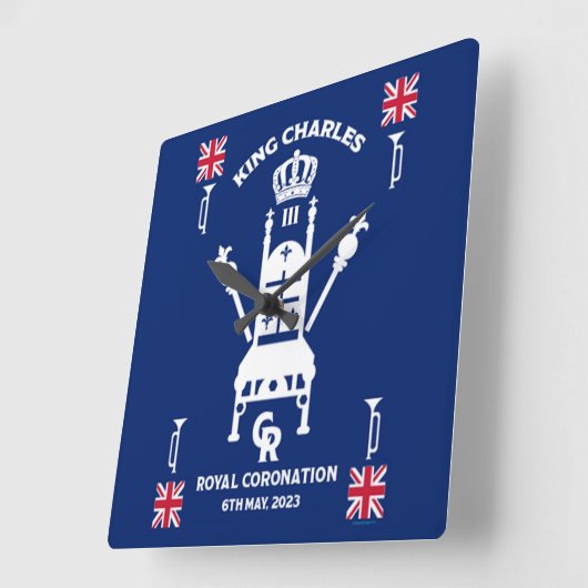 British Royal Coronation King Charles III Quadratische Wanduhr (Winkel)