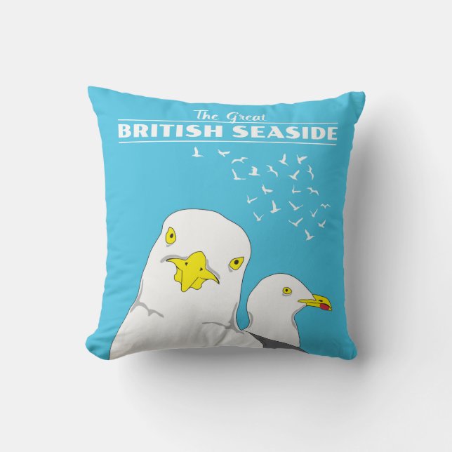 British Seaside Travel Souvenir Seagull Birds Kissen (Vorderseite)