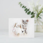 British Shorthair & Bunny | ABSTRAKT | Wasserfarbe Postkarte (Stehend Vorderseite)