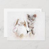 British Shorthair & Bunny | ABSTRAKT | Wasserfarbe Postkarte (Vorne/Hinten)