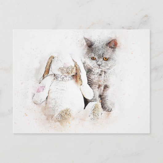 British Shorthair & Bunny | ABSTRAKT | Wasserfarbe Postkarte (Vorderseite)
