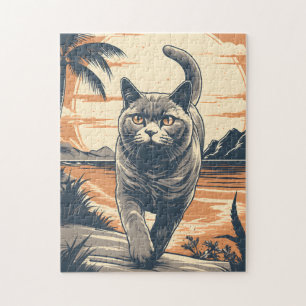 British-Shorthair-Cat an einem tropischen Strand Puzzle