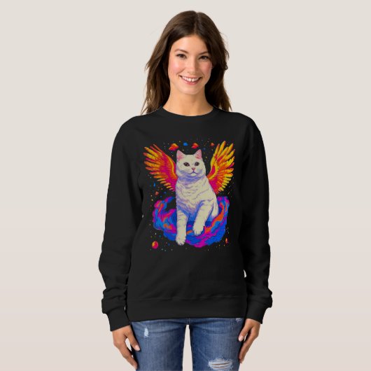British Shorthair Cat Angel Wings Sweatshirt (Vorne ganz)