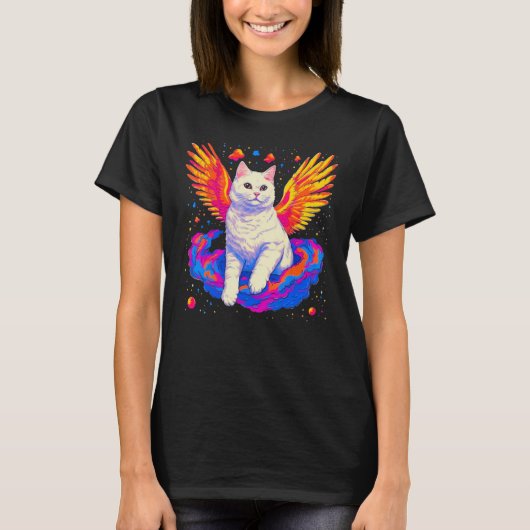British Shorthair Cat Angel Wings T-Shirt (Vorderseite)