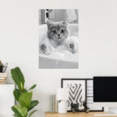 British Shorthair Cat Bath Print, Funny Bathroom Poster (Heimbüro)
