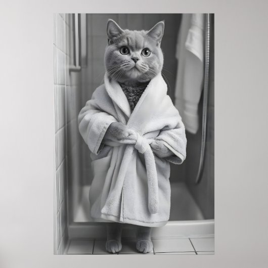 British Shorthair Cat Bathrobe Print, Funny Poster (Vorne)