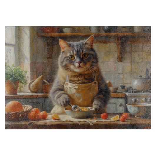 British Shorthair Cat Cooking in Kitchen Schneidebrett (Vorderseite)