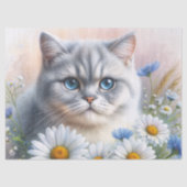 British Shorthair Cat Floral Art Seidenpapier (Vorderseite)
