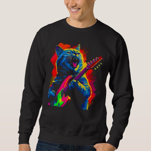 British Shorthair Cat Guitar Music Sweatshirt (Vorderseite)