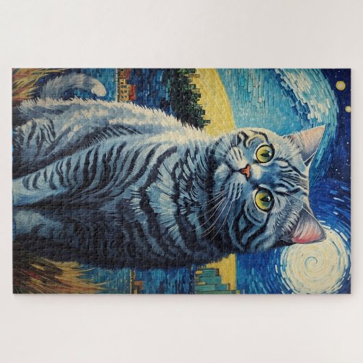 British Shorthair Cat in Starry Night Puzzle (Horizontal)
