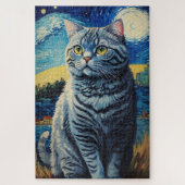 British Shorthair Cat in Starry Night Puzzle (Vertikal)