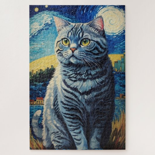 British Shorthair Cat in Starry Night Puzzle (Vertikal)