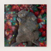 British Shorthair Cat Kitty in Poinsettias Lights Puzzle (Horizontal)