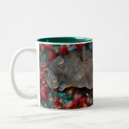 British Shorthair Cat Kitty in Poinsettias Lights Zweifarbige Tasse