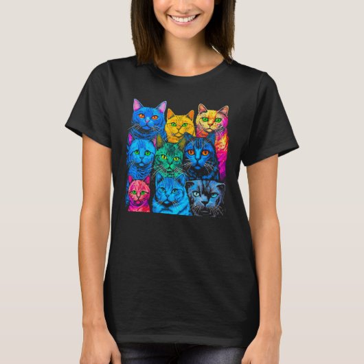 British Shorthair Cat Pop Design T-Shirt (Vorderseite)