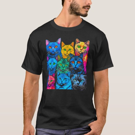 British Shorthair Cat Pop Design T-Shirt (Vorderseite)