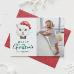 British Shorthair Cat Santa Green Foto Weihnachten<br><div class="desc">Frohe Weihnachten! Versenden Sie Weihnachten mit einer Weihnachtskarte zum Katzenthema an Familie und Freunde. Es zeigt eine Aquarellillustrierung einer niedlichen britischen Kurzhaarkatze mit Weihnachtsmannmütze und Tartan-Bug-Krawatte. Personalisieren Sie diese,  indem Sie ein Foto,  einen Namen und andere Details hinzufügen. Diese Weihnachtskarte ist perfekt für Katzenliebhaber und Haustierbesitzer.</div>