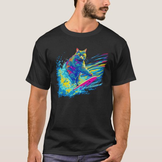 British Shorthair Cat Surfer T-Shirt (Vorderseite)