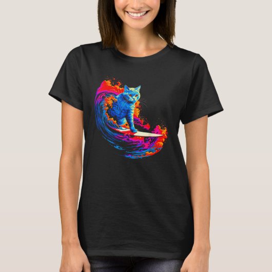British Shorthair Cat Surfing T-Shirt (Vorderseite)