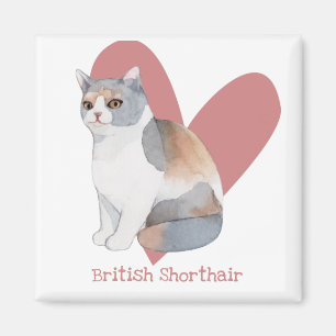 British Shorthair Cat Watercolor Kitty Pink Heart Magnet