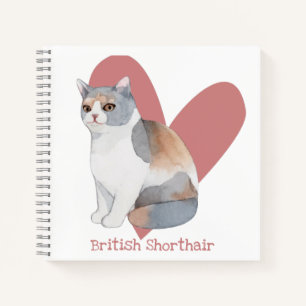 British Shorthair Cat Watercolor Kitty Pink Herz Notizblock