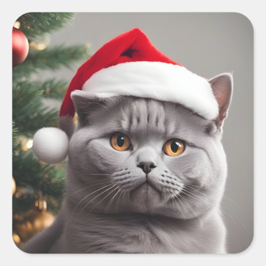 British Shorthair Christmas Quadratischer Aufkleber (Vorderseite)