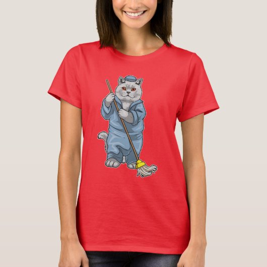 British Shorthair Cleaner Mop T-Shirt (Vorderseite)