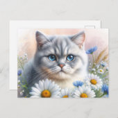 British Shorthair Floral Cat Portrait Postkarte (Vorne/Hinten)
