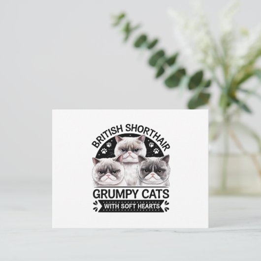 British Shorthair Grumpy Cats Postkarte (Stehend Vorderseite)