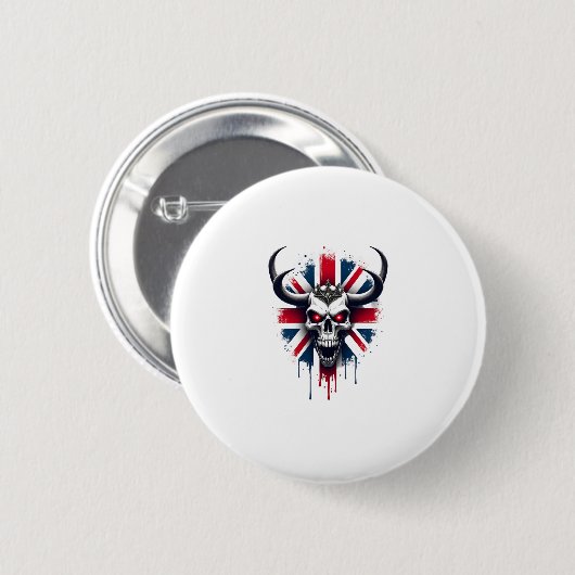 British Skull England UK Flag Premium T-Shirt (2) Button (Vorne & Hinten)