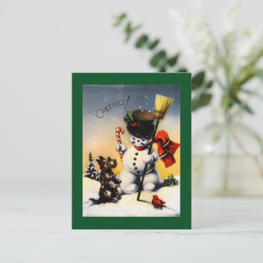 British Snowman und Scotty Dog Cheerio! Postkarte (Stehend Vorderseite)