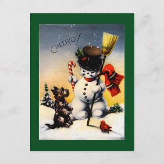 British Snowman und Scotty Dog Cheerio! Postkarte (Vorderseite)