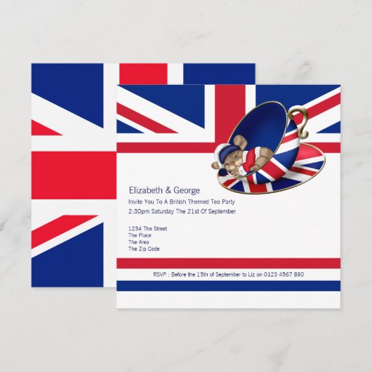 British Tea Party Einladung (Vorne/Hinten)