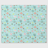 British Tee Party Teatime Teacups Teapots Muster Geschenkpapier (Flach)